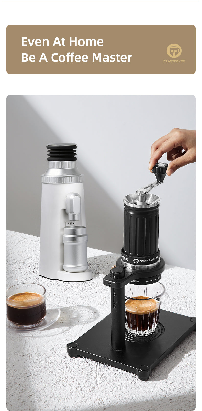 STARSEEKER EDGE63 Electric Coffee Grinder 63mm Cone Burr Espresso Brew Stepped fineness adjustment Bean Grinder Plasma Black
