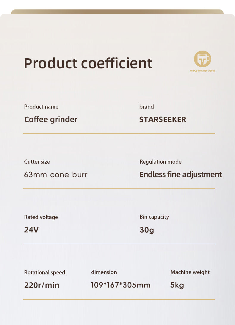 STARSEEKER EDGE63 Electric Coffee Grinder 63mm Cone Burr Espresso Brew Stepped fineness adjustment Bean Grinder Plasma Black
