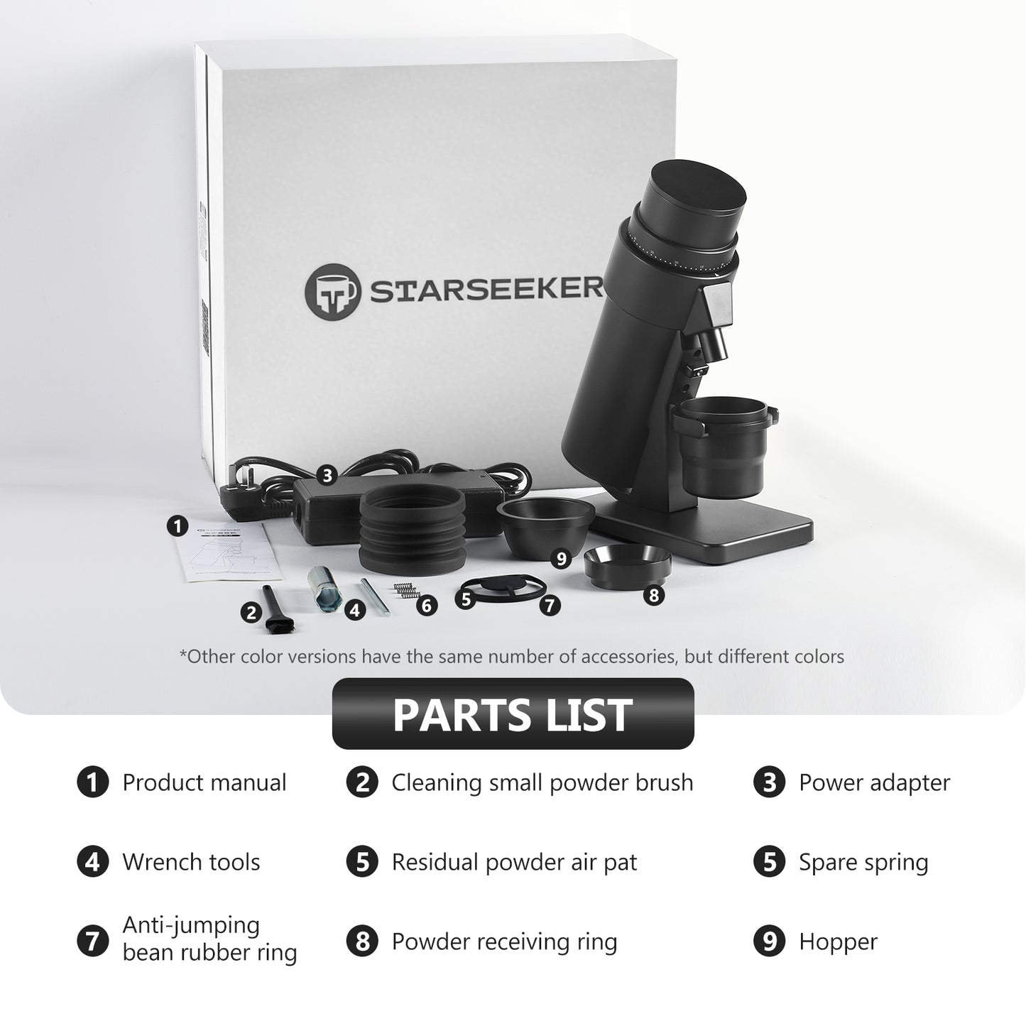 STARSEEKER EDGE Plus Elektrische Kaffeemühle, 63-mm-Kaffeemühle mit Mahlwerk, Handmühle für Kaffeebohnen, stufenlose Feinheitseinstellung, abnehmbarer magnetischer Sauganschluss