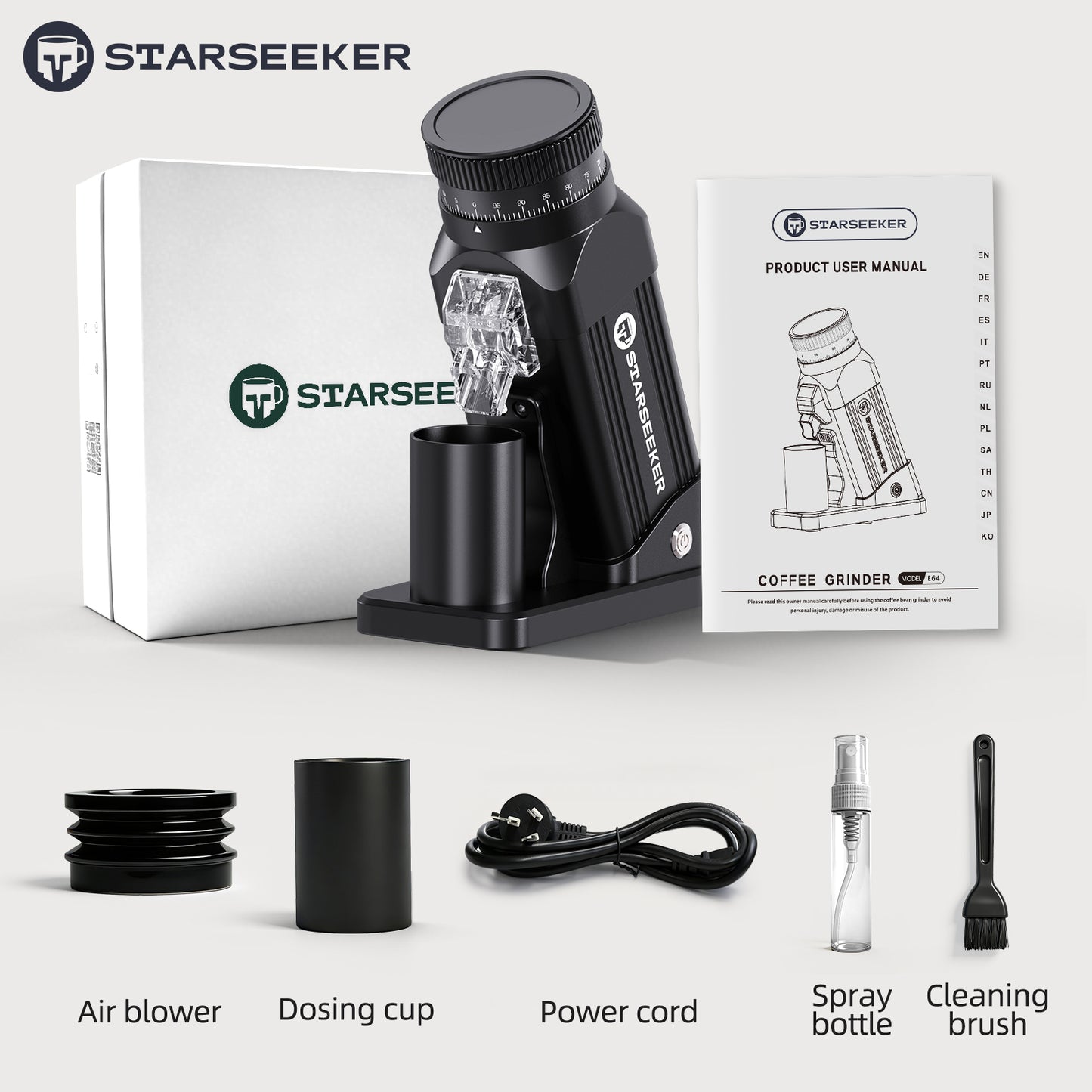 STARSEEKER E64 Electric Coffee Grinder 64MM Espresso Titanium Flat burr Stepless Fineness Adjustment Home Bean Grinder