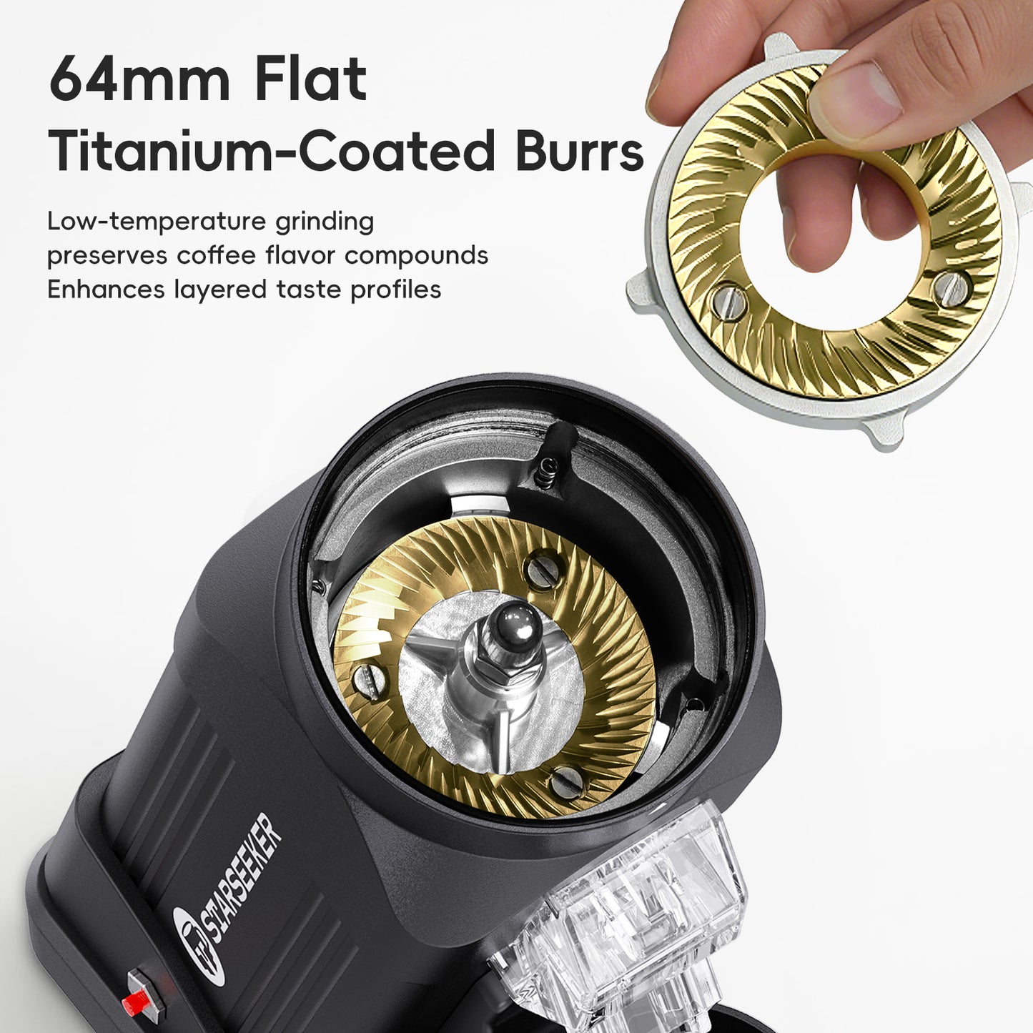 STARSEEKER E64 Electric Coffee Grinder 64MM Espresso Titanium Flat burr Stepless Fineness Adjustment Home Bean Grinder