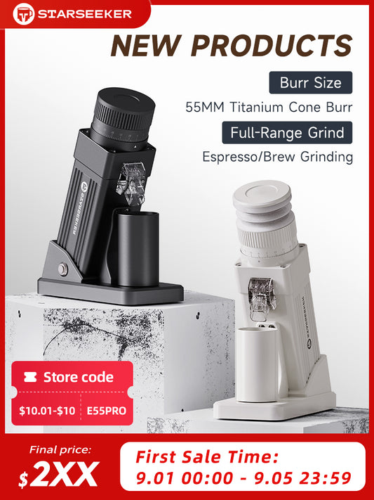 STARSEEKER E55Pro Electric Coffee Grinder 55MM Titanium Cone Burr Stepless Adjustment Espresso Brew Coffee Bean Grinder Black
