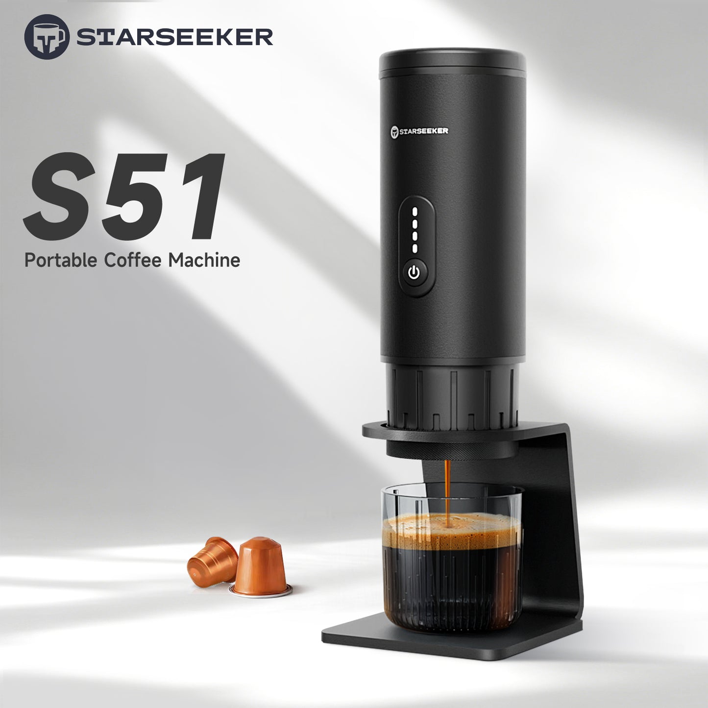 STARSEEKER S51 Portable Coffee Maker Travel Electric Capsule Espresso Machine With USB-C Wireless Heating Bottomless Extraction